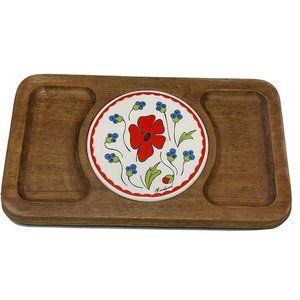 Vtg Goodwood Blueberry Floral Tile Wood Cheese board